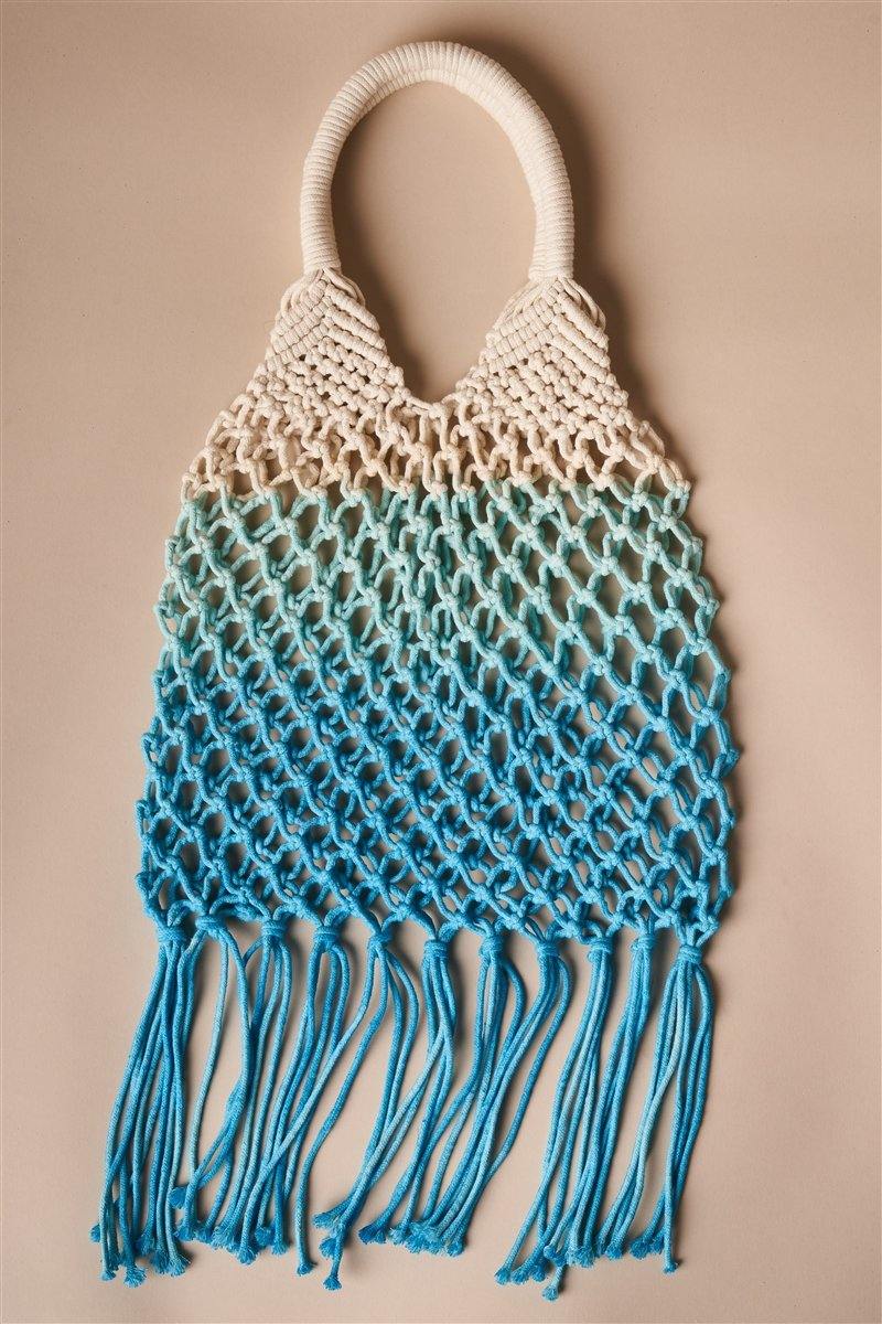 Turquoise Cotton Net Fringe Fashion Bag /1 Bag Boho Chic Vibe ** Free Shipping** - Simpleaholic