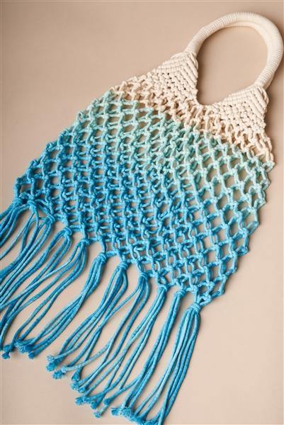 Turquoise Cotton Net Fringe Fashion Bag /1 Bag Boho Chic Vibe ** Free Shipping** - Simpleaholic