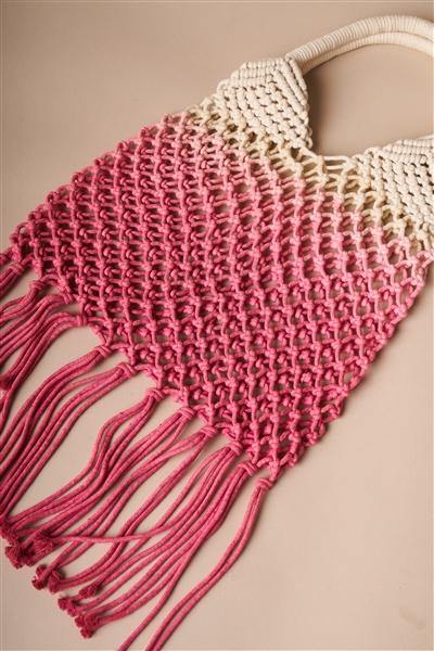Pink Cotton Net Fringe Fashion Bag /1 Bag Boho Chic Vibe ** Free Shipping** - Simpleaholic
