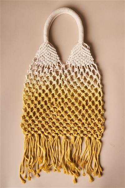 Yellow Cotton Net Fringe Fashion Bag /1 Bag Boho Chic Vibe ** Free Shipping** - Simpleaholic