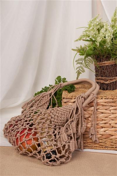 Tan Fashion Cotton Fringe Net Bag /1 Bag ** Free Shipping** - Simpleaholic