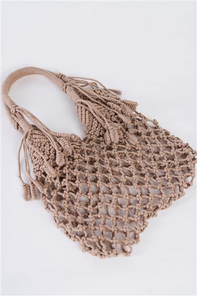 Tan Fashion Cotton Fringe Net Bag /1 Bag ** Free Shipping** - Simpleaholic