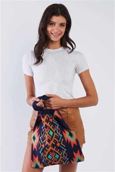 Navy Multi-Colored Tribal Print Knit Boho Tote Bag /1 Bag ** Free Shipping** - Simpleaholic