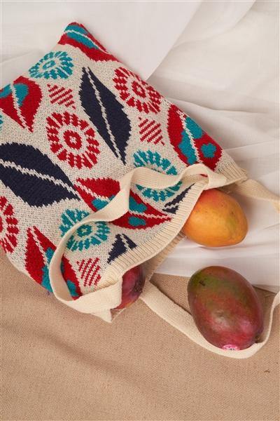 Ivory Abstract Leaf Pattern Knit Boho Tote Bag /1 Bag ** Free Shipping** - Simpleaholic