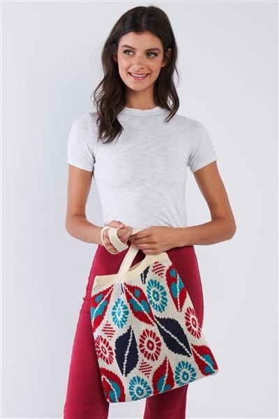 Ivory Abstract Leaf Pattern Knit Boho Tote Bag /1 Bag ** Free Shipping** - Simpleaholic