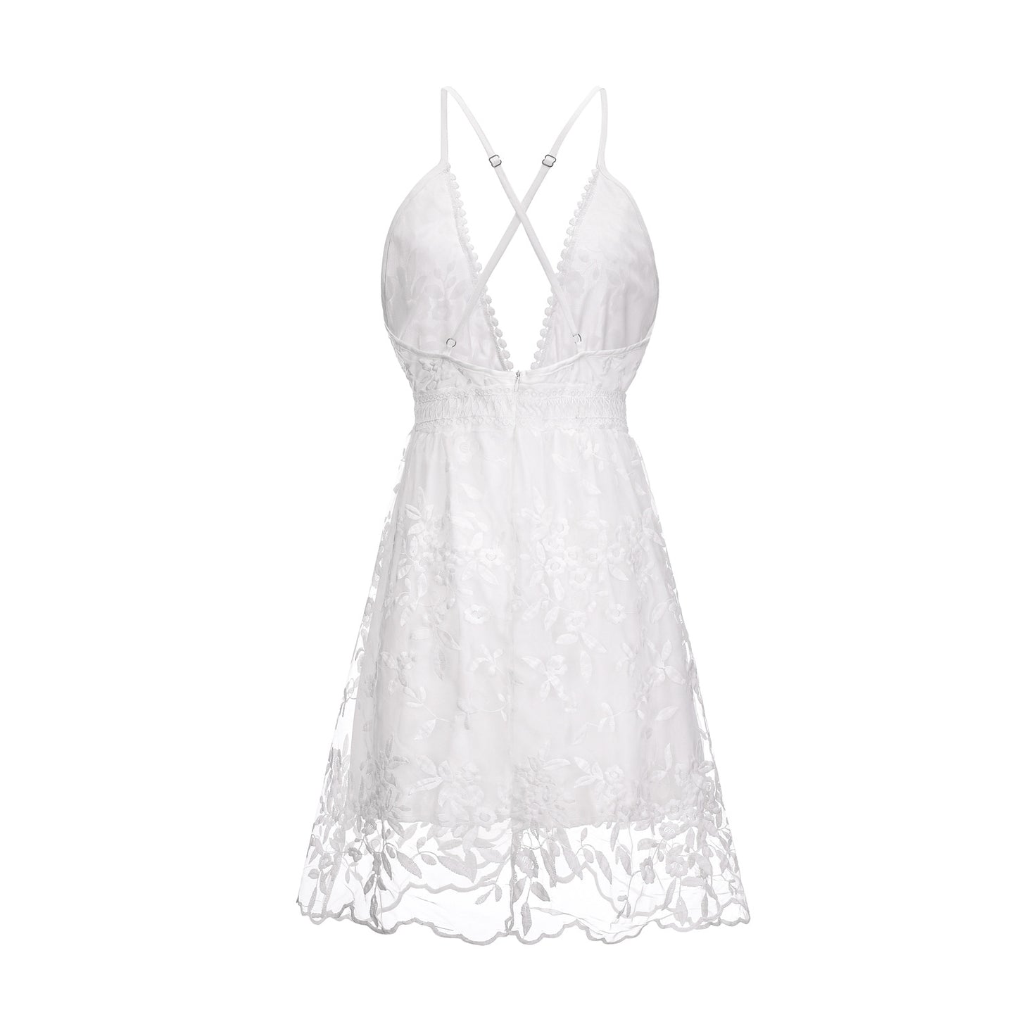 Lace V-neck open back dress long skirt