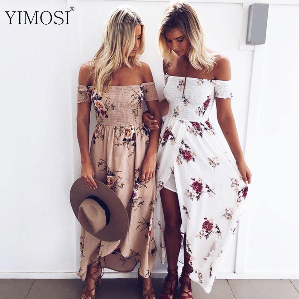 Summer Chiffon Dress Women Casual Off Shoulder Boho Style Floral Print Long Dress Maxi Dress Vestidos - Simpleaholic