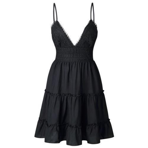 Boho Summer Dress Women Sexy Strappy Lace White Mini Dresses Female Ladies Beach V Neck Party Sundress Black Yellow Pink - Simpleaholic