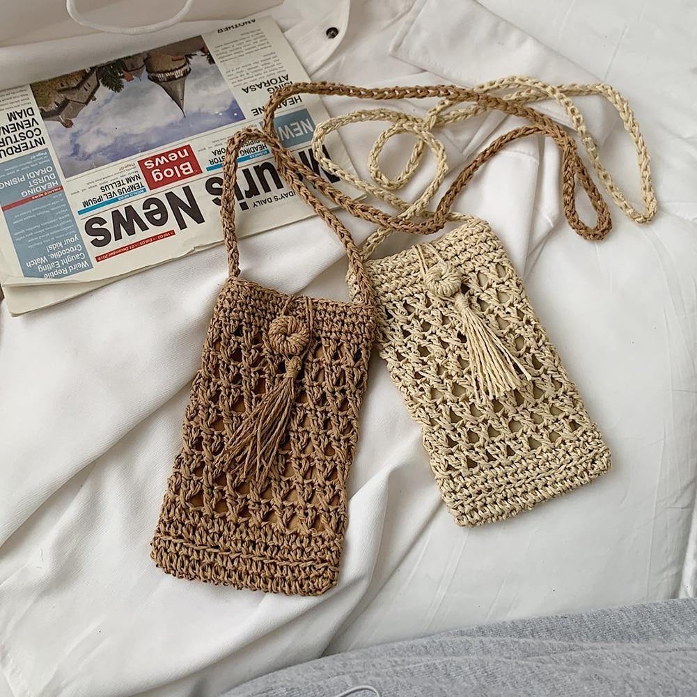 Ladies Vintage Straw Rope Summer Vacation Travel Woven Small Crossbody Bags - Simpleaholic