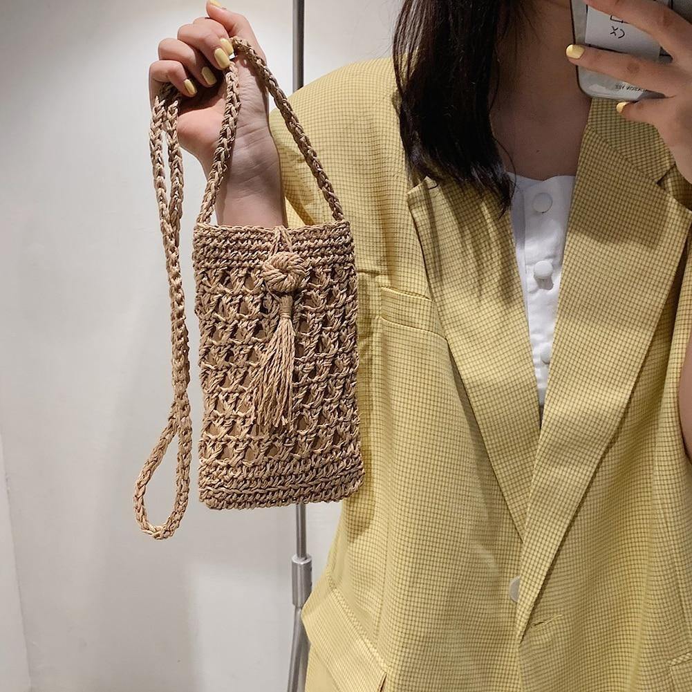 Ladies Vintage Straw Rope Summer Vacation Travel Woven Small Crossbody Bags - Simpleaholic