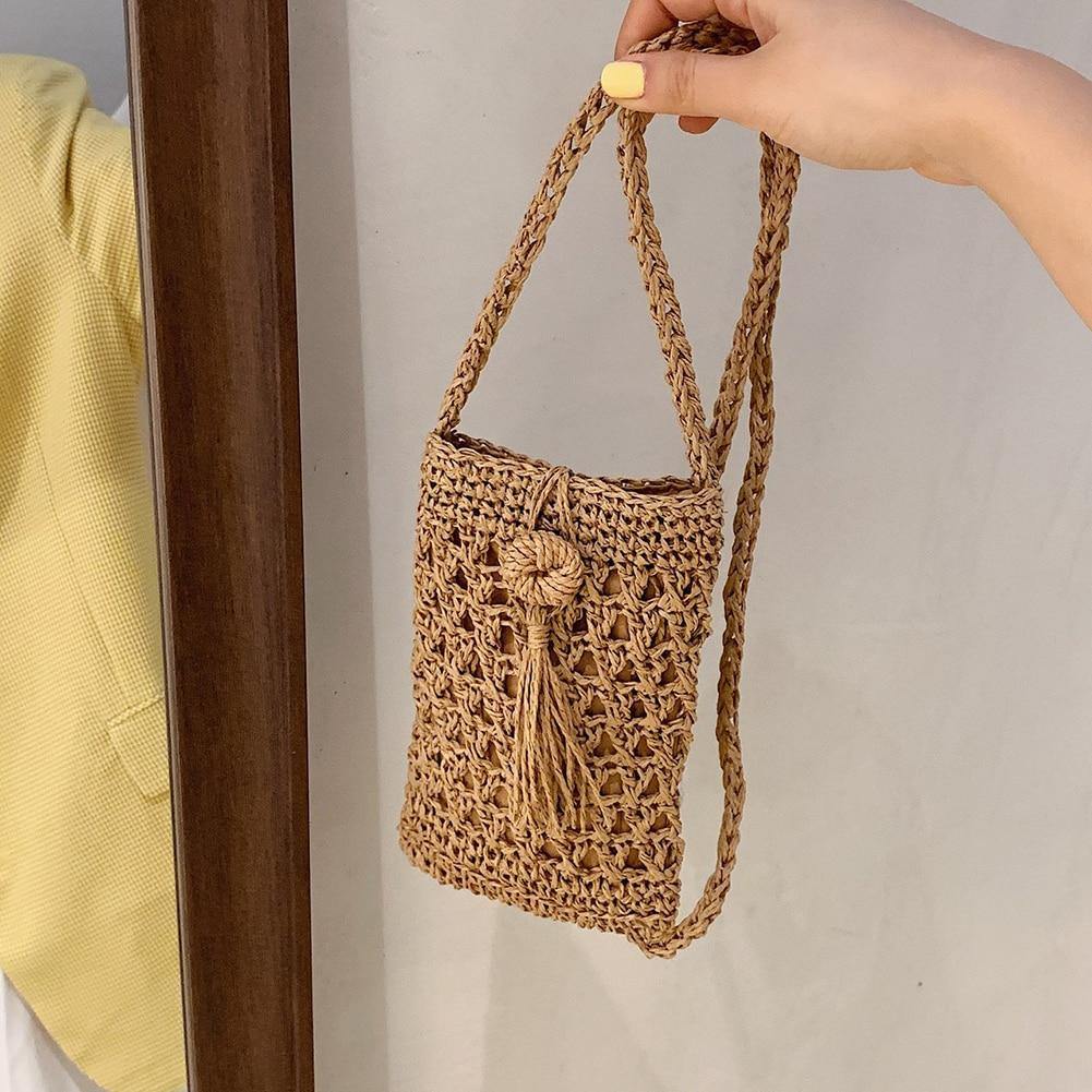 Ladies Vintage Straw Rope Summer Vacation Travel Woven Small Crossbody Bags - Simpleaholic