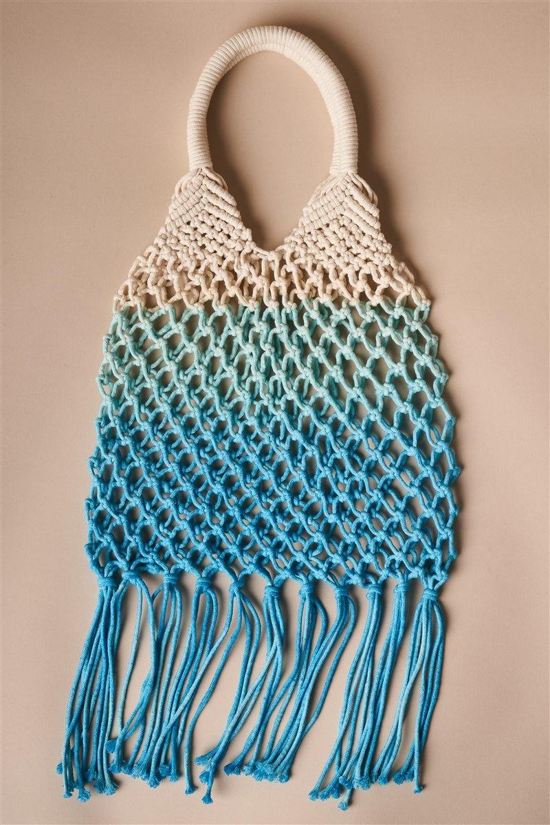 Turquoise Cotton Net Fringe Fashion Bag /1 Bag Boho Chic Vibe  ** Free Shipping** - Simpleaholic
