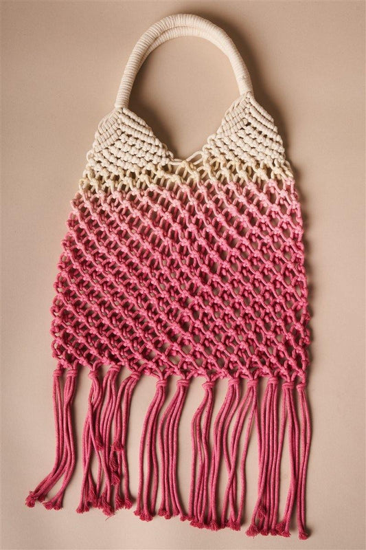 Pink Cotton Net Fringe Fashion Bag /1 Bag Boho Chic Vibe  ** Free Shipping** - Simpleaholic