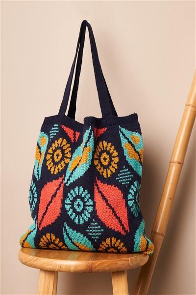 Navy Abstract Leaf Pattern Knit Boho Tote Bag /1 Bag ** Free Shipping** - Simpleaholic